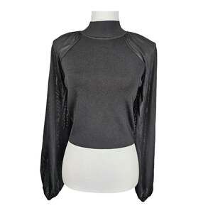 SHEIKE BLACK LONG-SLEEVE TOP – SIZE SMALL – SHEER SLEEVES – RIBBED BODICE